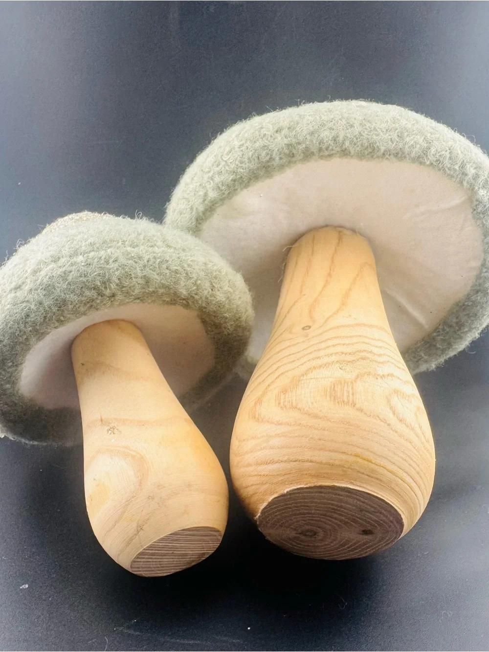 Felt Mushroom Decor Pair in Sage with Glitter Tops